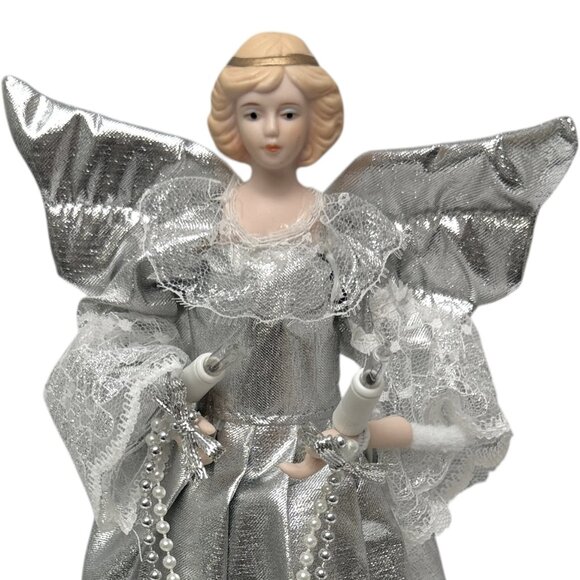 Holiday Light Up Angel Silver Wings and Dress Christmas Vintage Figurine - Picture 5 of 11